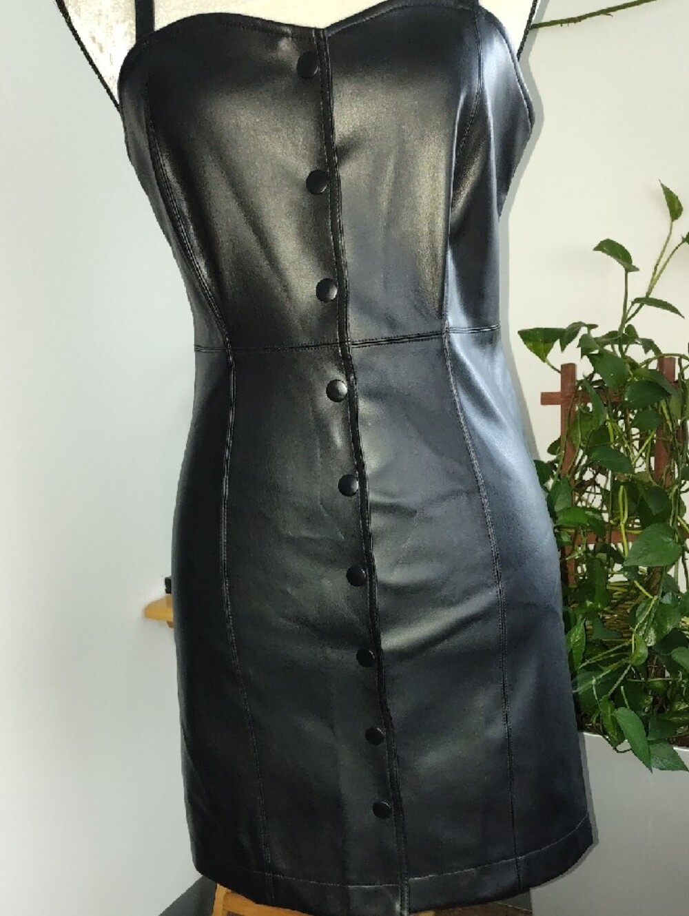 Forever 21 Black Faux Leather Button-Front Mini Dress - Picture 3 of 8